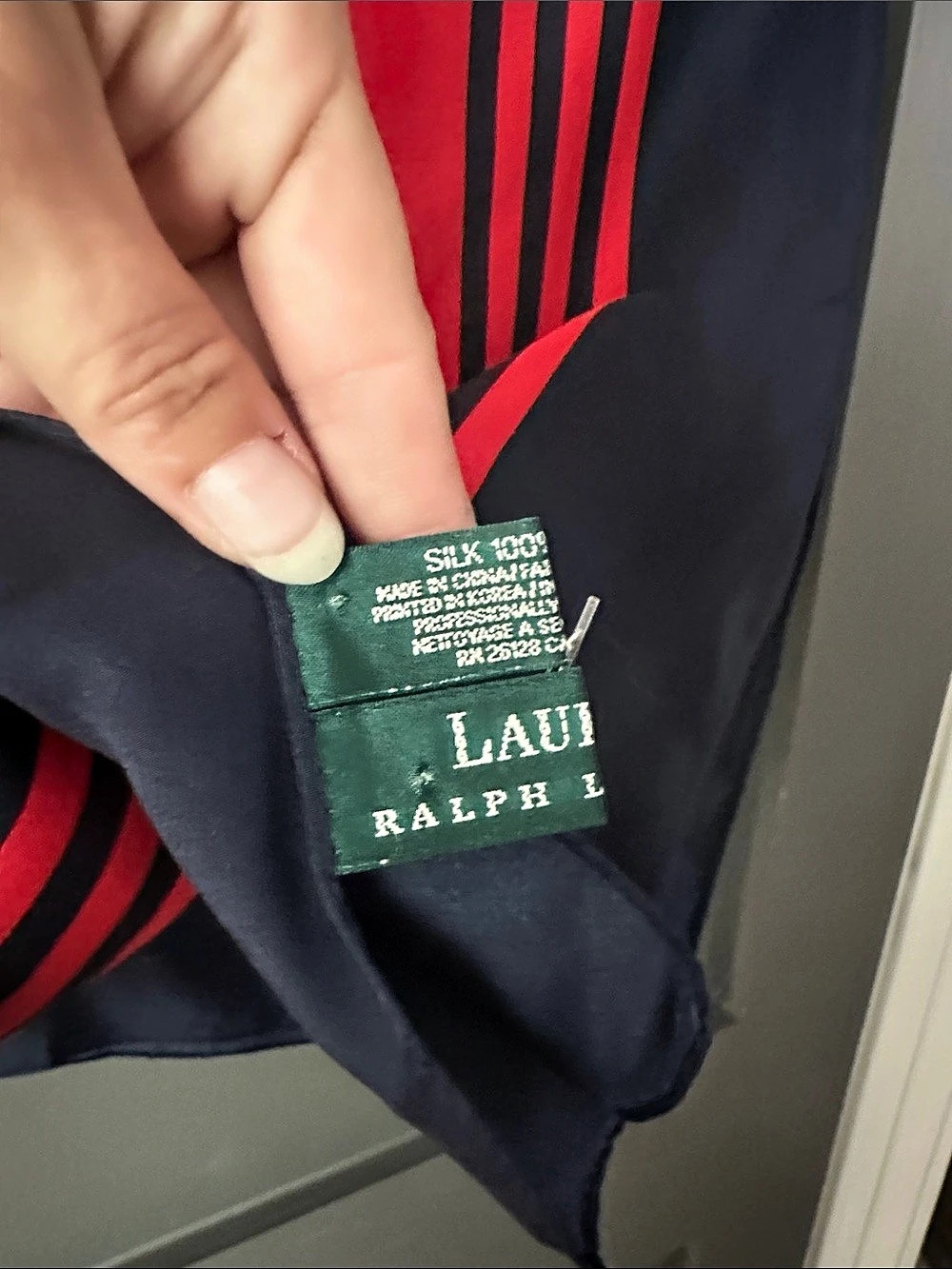 Ralph Lauren Red & Navy Silk Scarf - Picture 3 of 4